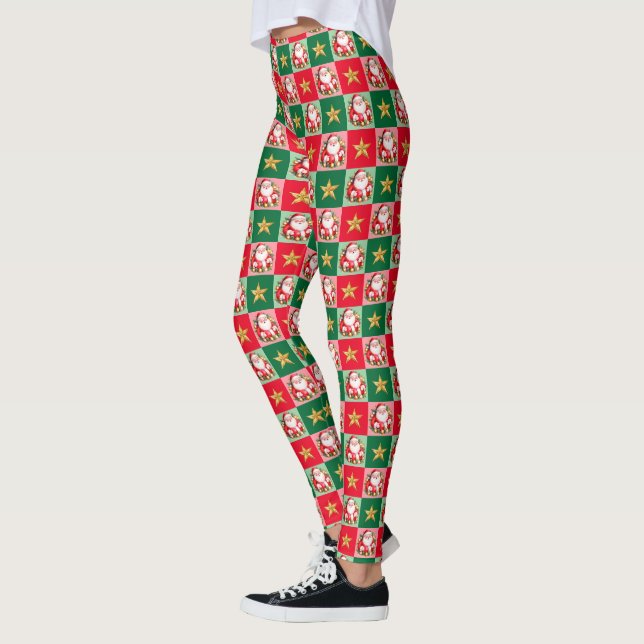 Retro Santa Claus Tartan Karierte Weihnachten Leggings (Links)