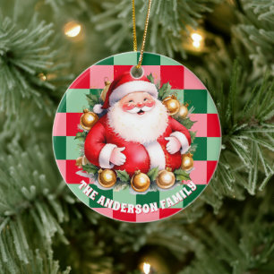 Retro Santa Claus Tartan Kariertes Weihnachtsgesch Keramik Ornament