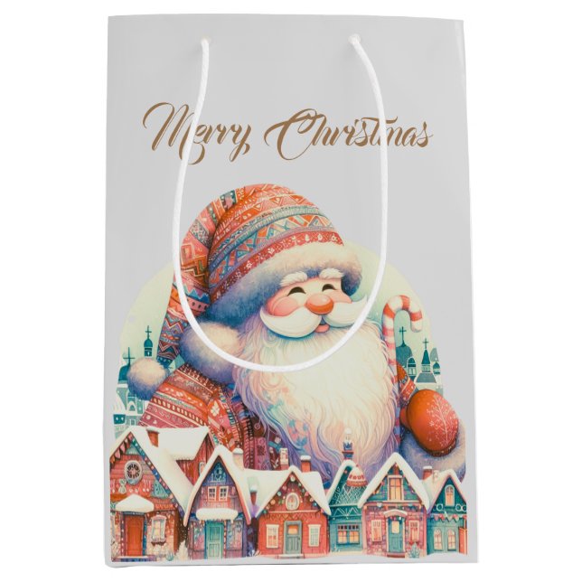 Retro Santa Claus Village Mittlere Geschenktüte (Vorderseite)