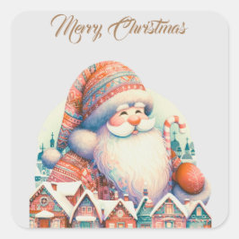 Retro Santa Claus Village Quadratischer Aufkleber