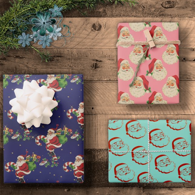 Retro Santa Claus Vintage Weihnachtsgeschenk Geschenkpapier Set (Von Creator hochgeladen)