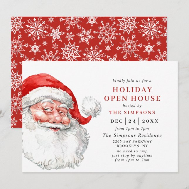 Retro Santa Claus Weihnachten Urlaub OFFENES HAUS Einladung (Vorne/Hinten)