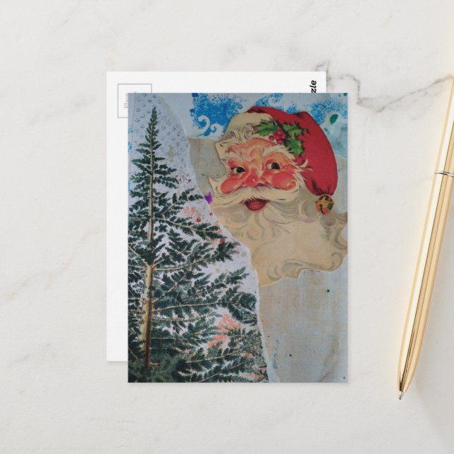 Retro Santa Collage Postkarte (Vorderseite/Rückseite Beispiel)