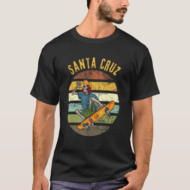 Retro Santa Cruz California Skelton Skater Skatebo T-Shirt (Vorderseite)