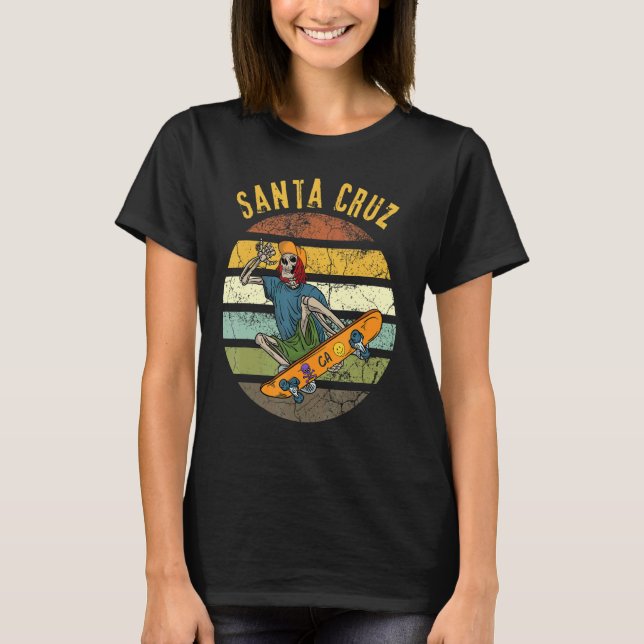 Retro Santa Cruz California Skelton Skater Skatebo T-Shirt (Vorderseite)