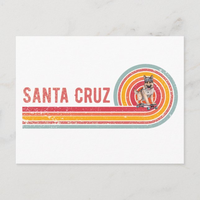 Retro Santa Cruz Skateboarding German Shepherd Postkarte (Vorderseite)