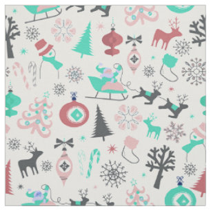 Retro Santa Deers Christmas Fabric Stoff
