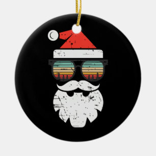 Retro Santa Face Sonnenbrille Weihnachtsmannmütze  Keramik Ornament