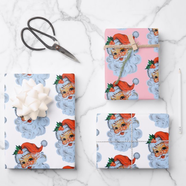 Retro Santa face Weihnachten Geschenkpapier Set (Vorderseite)