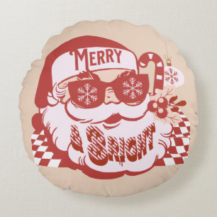 Retro Santa Fröhlich und Hell Groovy Rundes Kissen