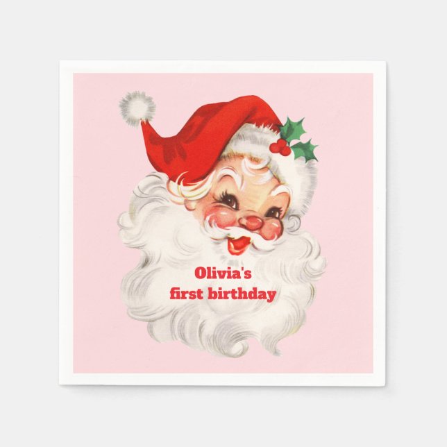 Retro Santa Geburtstag Serviette (Vorderseite)