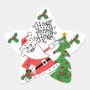 Retro Santa Ho Ho Ho Ho Star Sticker