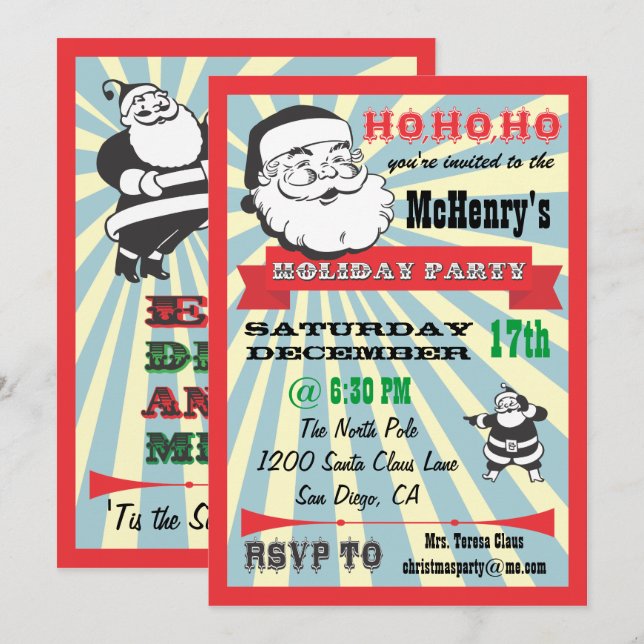 Retro Santa Holiday Party Einladungen (Vorne/Hinten)