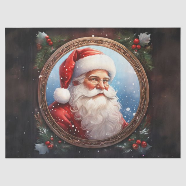 Retro Santa in elegantem Rahmen Decoupage Craft Pa Seidenpapier (Vorderseite)