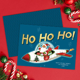 Retro Santa in Rocket Ho Ho Ho Non-Photo Christmas Feiertagskarte