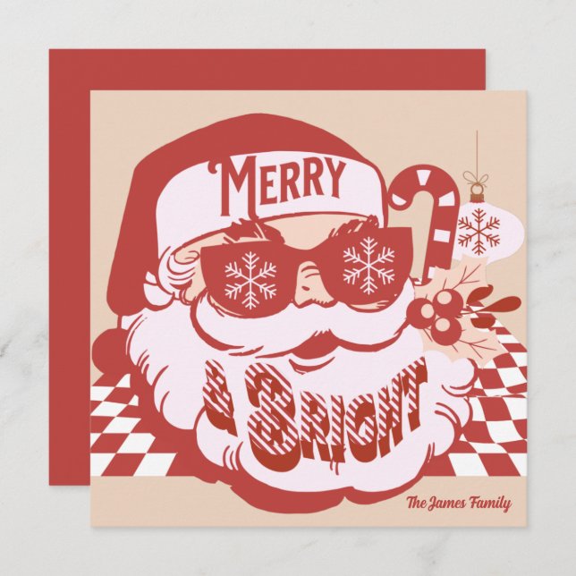 Retro Santa Merry Bright Groovy Weihnachtskarte (Vorne/Hinten)