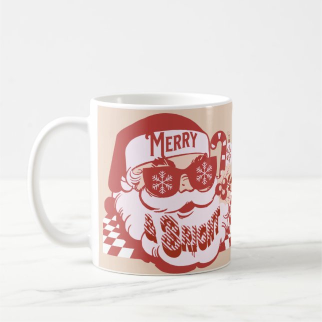 Retro Santa Merry Bright Weihnachts Rosa Rosa Kaffeetasse (Links)