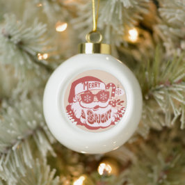 Retro Santa Merry Bright Weihnachts Rosa Rosa Keramik Kugel-Ornament