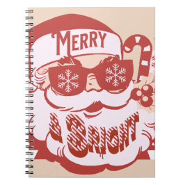 Retro Santa Merry Bright Weihnachts Rosa Rosa Notizblock