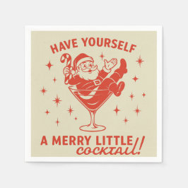 Retro Santa Merry Little Cocktail Christmas Napkin Serviette