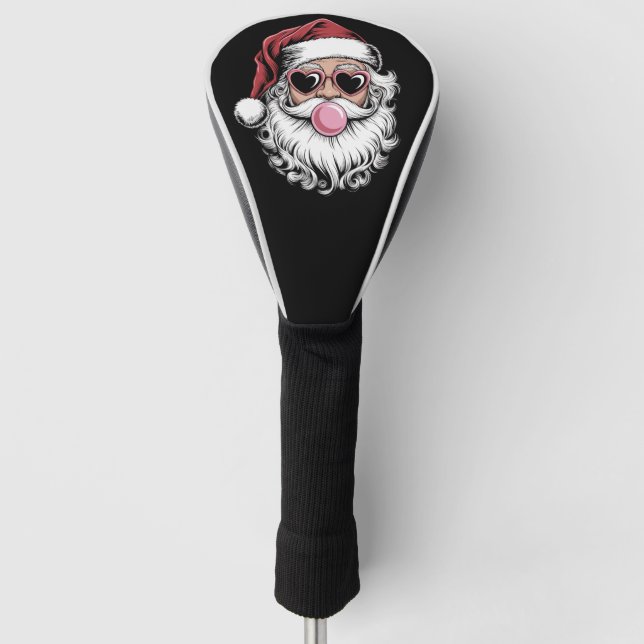 Retro Santa mit Brille blühende Weihnachten Golf Headcover (Vorderseite)