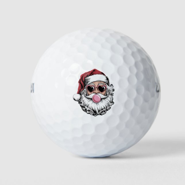 Retro Santa mit Brille blühende Weihnachten Golfball (Vorderseite)