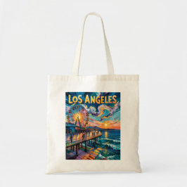 Retro Santa Monica Pier Los Angeles Van Gogh Art Tragetasche