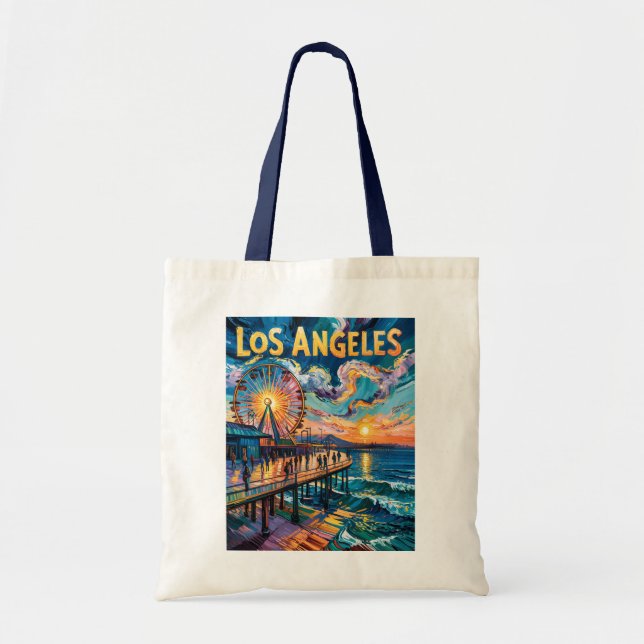 Retro Santa Monica Pier Los Angeles Van Gogh Art Tragetasche (Vorne)
