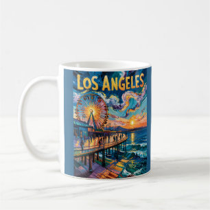 Retro Santa Monica Pier Los Angeles Van Gogh Kunst Kaffeetasse