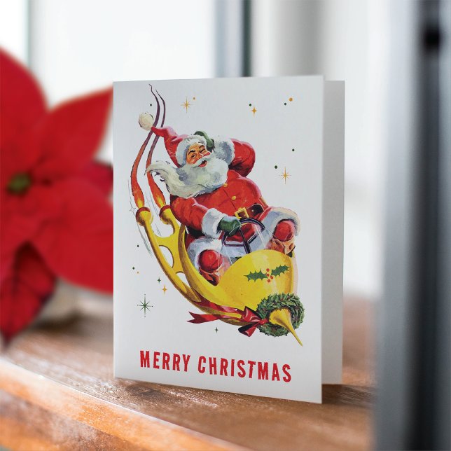 Retro Santa on Rocket Weihnachtsfeiertag außerhalb (Von Creator hochgeladen)