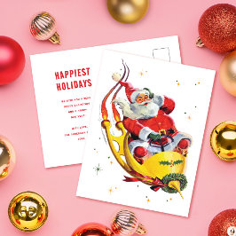 Retro Santa on Rocket Weihnachtsfeiertag außerhalb Postkarte