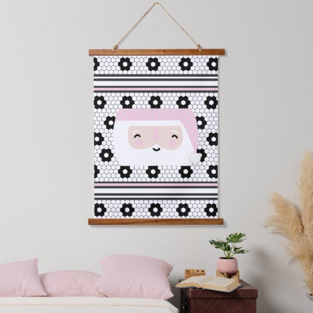 Retro Santa Pink Kinder Weihnachten Wandteppich Mit Holzrahmen (Schlafzimmer)