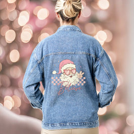 Retro Santa Pink Weihnachten Glauben Denim Jacket Jeansjacke
