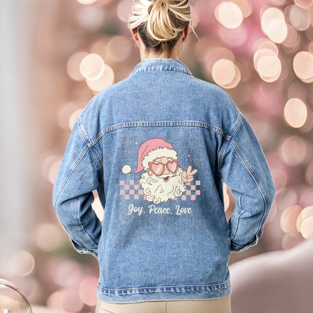 Retro Santa Pink Weihnachts Text Denim Jacket Jeansjacke (Retro Santa Pink Christmas Text Denim Jacket)