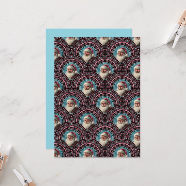 Retro Santa Pinkmas Mandala Art Deco Einladung (Vorderseite/Rückseite Beispiel)