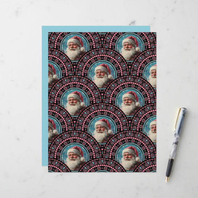 Retro Santa Pinkmas Mandala Art Deco Kunsthandwerk (Vorderseite/Rückseite Beispiel)