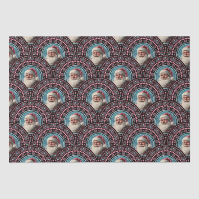 Retro Santa Pinkmas Mandala Art Deco Seidenpapier (Vorderseite)
