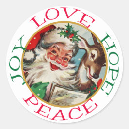 Retro Santa Reindeer Christmas Hope Peace Runder Aufkleber
