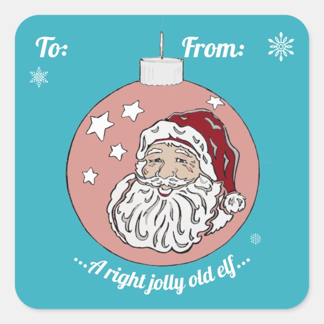 Retro Santa (rot) Quadratischer Aufkleber (Vorderseite)