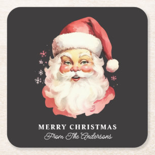 Retro Santa Schwarz Weihnachten personalisierter N Rechteckiger Pappuntersetzer