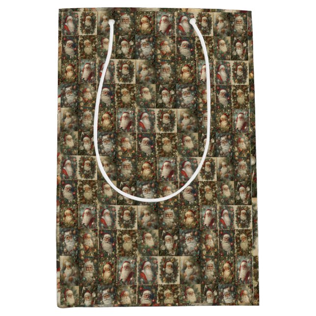 Retro Santa & Viktorianische Weihnachtsfeier Mittlere Geschenktüte (Vorderseite)