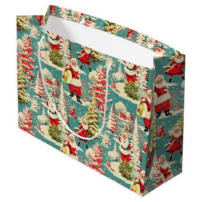 Retro Santa Wonderland 2 Große Geschenktüte (Rückseite Schrägansicht)