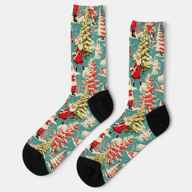 Retro Santa Wonderland 2 Socken (Linkes Detail)