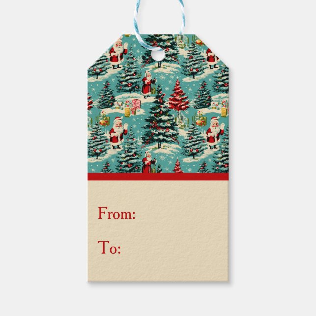 Retro Santa Wonderland Geschenkanhänger (Vorderseite)