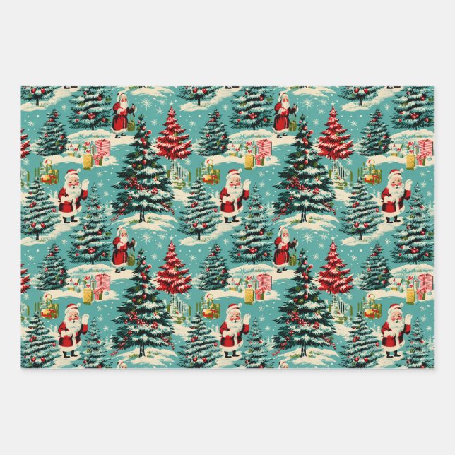 Retro Santa Wonderland Geschenkpapier Set (Vorderseite)