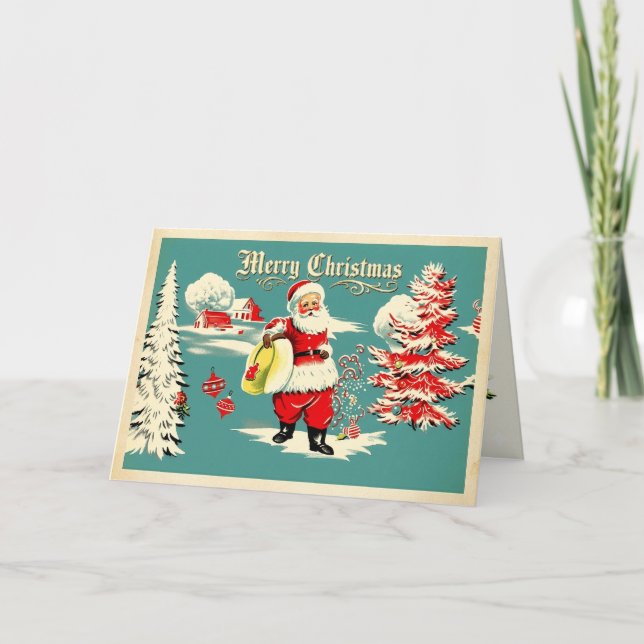 Retro Santa Wonderland Holiday Card Ankündigung (Vorderseite)