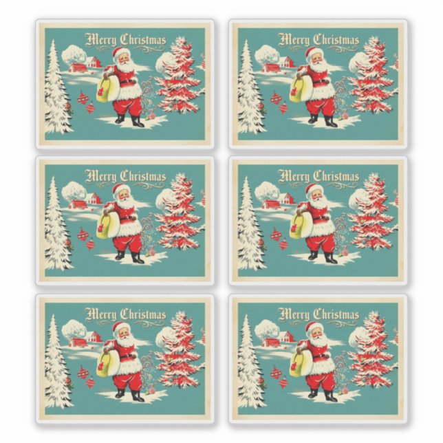 Retro Santa Wonderland Holiday Card Aufkleber (Vorderseite)