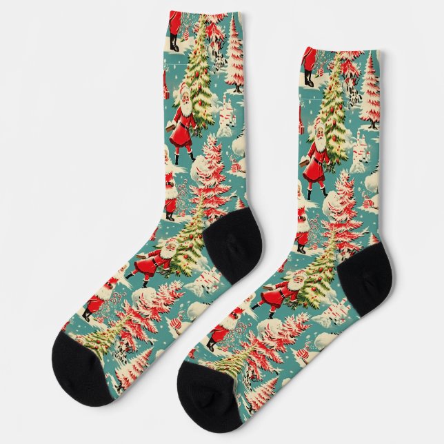 Retro Santa Wunderland 2 Socken (Linkes Detail)