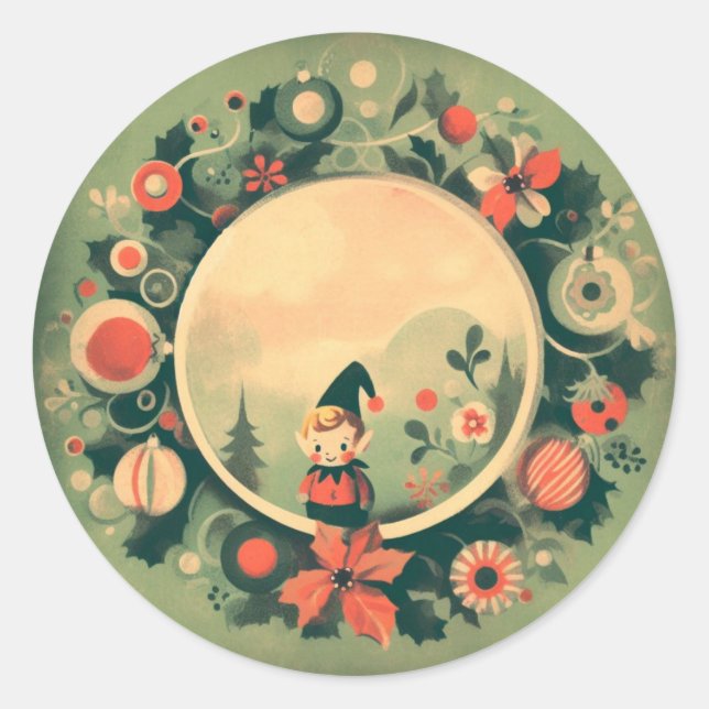 Retro Santa's Elf Weihnachten Runder Aufkleber (Vorderseite)