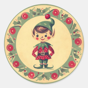 Retro Santa's Elf Weihnachten Runder Aufkleber